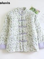 Winter Handmade Floral Cotton Padded Jacket Thick Warm Cotton Clothes Chinese Style Traditional Coat Windbreaker Loose Flower XXL white