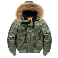 New Solid Color Air Force Pilot Jacket: Thickened Cotton, Detachable Fur Collar, Perfect for Autumn and Winter Large armijos žalia spalva