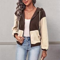 2025 Autumn/Winter Retro Patchwork Fleece Hooded Jacket for Women Small white