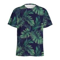 Tropinė palmė Havajų rašto marškinėliai vyrams Augalai Lapas 3D spausdinti marškinėliai Vasariniai trumpos rankovės Streetwear apvalios apykaklės marškinėliai 5XL blue