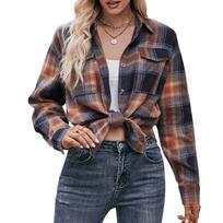 Women's Jacket Autumn Casual Fashion Oversize Loose Plaid Shirt L gray