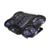 Owltech nešiojamojo kompiuterio aušintuvas, suderinamas su iki 17 colių, aprūpintas 6 ventiliatoriais, suderinamas su RGB apšvietimu, LCD ekranas, išmaniojo telefono laikiklis OWL-GNC-RGB2