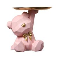 Storage Sculpture Entrance Crafts Geometric Bear Resin Desk Decoration Candy Sundries Household Supplies for Office Coffee Shop rožinė