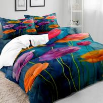 3pcs Vibrant Floral Quilt Cover Set - Soft Colorful Tulip & Lotus Design, Includes 1 Duvet Cover & 2 Shams Machine Washable Duvet Cover Set&AU Queen(210x210cm)