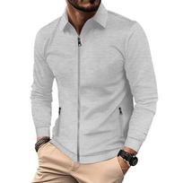 Men's Waffle‑Knit Zip Up Shirt Jacket, Lapel Collar, Zipper Side Pockets, Long Sleeve, Lightweight Casual Outerwear Shacket for Men XL white
