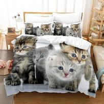 Cute Cat Duvet Cover 3D Animal Comfortable Duvet Quilt Cover Pillowcase Bedding Set Children Bedroom Decoration Home Textile EU Single 135*200cm/53x79in 3pcs