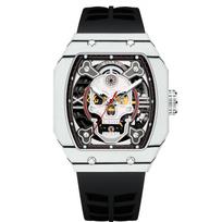 SEVEN XII Mechanical Automatic Skeleton Watch with Carbon Fiber Tonneau Luminous Popular Men's Case, Barrel-Shaped Shape, Dial, Waterproof, Luxury, white