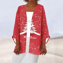 Women's Casual Fashion Printed Lightweight Mid-length Jacket Cardigan XXXXXL red