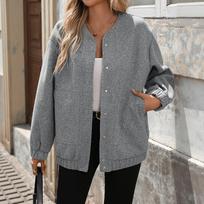 **2026 New Korean Grey Woolen Loose Baseball Jacket for Women** Small gray