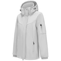 Women’s Detachable Hooded Jackets Multiple Pockets Fleece Lined Zipper Trench Coat Autumn Winter Outdoor Warm Clothing 2XL white
