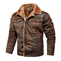 2023 Men's Shearling Jacket with Fleece-Lined Leather for Autumn/Winter Casual Wear L black
