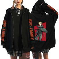 Anime Spy X Family Graphic Print Fleece Zipper Hoodie Fall & Winter Fashion Sports Sweatshirt XS black