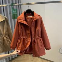 Korean  Women Jacket Autumn Long Sleeve Casual Hooded Zipper Coat Windbreaker Female Outerwear Korean Ladies Top 5XL brown