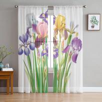 Gėlių skaidrios užuolaidos svetainei Šiuolaikinės Voile tiulio langų užuolaidos miegamojo virtuvės užuolaidoms 135W x 114H(cm) beige