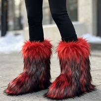 Women's Cross-Border Faux Mink and Fox Fur Long Winter Snow Boots 43 black