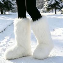 Women's Cross-Border Faux Mink and Fox Fur Long Winter Snow Boots 43 black