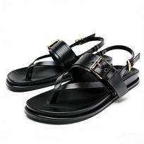 Fashion Metal Buckle Decoration Flat Sandals Women Sexy Clip Toe Back Strap Gladiator Sandals Summer Vacation Beach Flip Flops 42 black