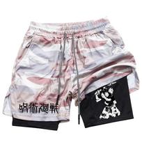 Anime šortai Toji Printed Vyriški GYM Laisvalaikio sportiniai šortai Treniruotės bėgimo tinklelis 2 viename sportinės trumpos kelnės XL gray