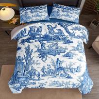 French Rural Toile De Jouy Art Duvet Cover Set Uk Single Double Queen Us Twin Full King Size Among Bed Linen Set EU single(135x200cm) gray
