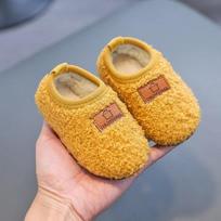 Gril Shoes Baby Cotton Shoe 2024Autumn Winter New Comfortable Warm Kid Shoe Plus Home Unisex Woolen Cotton Shoe Cute Home Shoes 13insole11.5cm beige