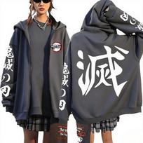 Demon Slayer Anime Zipper Hoodie Jacket Men Women Unisex Streetwear Casual Pullover Sweatshirt Spring Autumn Fashion Y2k Clothes S gray