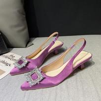 Kvadratinė sagtis, tuščiaviduris stiletto kulnas, smailus pirštas, moteriškos baotou basutės, naujos vasarinės, su kalnų krištolu 40 gray