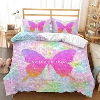 Gradient Sequins Butterfly /puppy Love Boy Girl Duvet Cover Set for Single Double Print Bethe Change Shiny Fish Scales Bedding EU Single 135*200cm/53x79in 3pcs