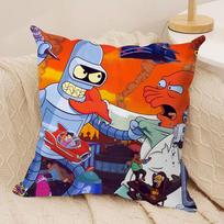 Anime F-Futurama B-Bender Cushion Cover Silky Short Plush Invisible Zipper Dustproof Sofa Pillow Case For Home Decor Peach skin 18*18(CM)-1Pcs red