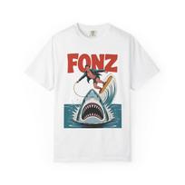 Fonz Surfing Jump The Shark T-Shirt | Retro 70s Surf Cartoon Tee M white