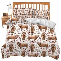 Highland Cow Duvet Cover Set Queen Size Rustic Farmhouse Western Animal Themed Comforter Covers Set with 2 Pillowcases for Adult EU Single(135x200cm) beige