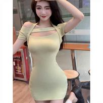 French Spice Girl Sexy Shoulder Neck Dress Women's Summer Design Irregular Slim Hip Wrap Short Skirt XL
