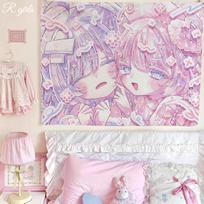 Kawaii Anime Pink Girl Tapestry Wall Hanging Decor Cute Fashion Lady Bedroom Background Home Decor Wall Tapestry 74x94cm(29x37in) gray
