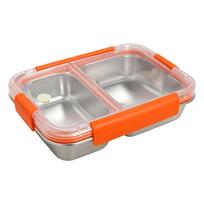 304 Stainless Steel Lunch Box Bento Container with Two Compartments Leak Proof Lid and Secure Locking Clips for Food Storage and Meal Prep One Size oranžinė