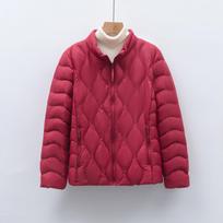 Fleece women's clothing autumn and winter new light and thin down jacket wavy pattern women's stand-up collar jacket 3XL pink