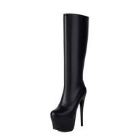 Autumn and Winter Women's Sexy Knee-high Boots Women's Super High Heel Thin Heel Waterproof Table Large Size Round Head Over Knee Elastic Large 47 black