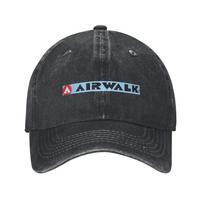 Airwalk logotipas skalbto džinsinio audinio kepurė Atsitiktinės beisbolo kepurės Reguliuojama kepurė Vasarinės unisex beisbolo kepurės One Size gray