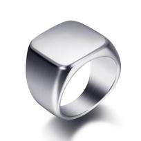 Free Engrave New Silver/Gold/Black/Blue Square Big Width Signet Rings For Men Ring Titanium Steel Jewelry 7 gray