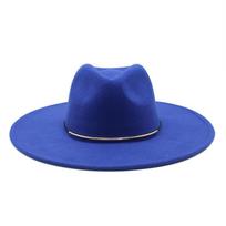 Size 56-59CM New Smiple Women Big edge Wool Fedora Hat Winter Autumn Elegant Lady Floppy Cloche Jazz Caps blue