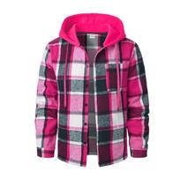 Men's Hooded Plaid Shirt Casual Loose Fit Jacket for Fall and Winter XXL black