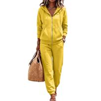 Women's Casual Hoodie Jacket Set for Fall and Winter, Comfortable Fashion Outfit M yellow