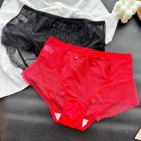 Ladies Spring and Summer Sexy Hollow Net Yarn Flounder Waist Triangle Briefs Einson One size black