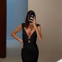 European and American autumn sexy V-neck knitted solid color elegant backless temperament dress for women L