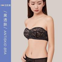 Strapless underwear, women's big breasts show small bras, chest-wrapped tube tops, large size, non-slip and anti-sagging, ultra-thin in summer 40/90-bcd universal cup black
