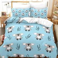 Luxury New 3D Print Cartoon Koala Comfortable Duvet Quilt Cover Pillowcase Bedding Set Children Bedroom Decoration Home Textile EU Single 135*200cm/53x79in 3pcs