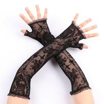 Gothic Lolita Girls Black Spider Web Cross Gloves Punk Harajuku Halloween Cosplay Women Half Finger Fingerless Lace Mesh Mittens 40cm black