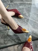 Poplar Shulin same burgundy sexy gem catwalk high heels women's word with rhinestones gold heel pointed sandals women 39 black
