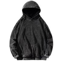 Fall Men Hoodie Loose Thick Loose Big Patch Pocket Long Sleeve Vintage 2XL black