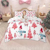 Homewish Merry Christmas Duvet Cover Set For Girls Boys 2Pcs/3Pcs Gingerbread Xmas Tree Bedding Nutcracker Comforter Cover Set EU Single(135*200cm)3pcs white