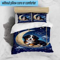 Bernese Mountain Dog Stars 3pcs Bedding,Including 1pc Duvet Cover And 2pcs Pillowcases Perfect for Christmas,Ideal for Bedroom, Dormitory 140cm*210cm