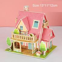 Kūrybingas „pasidaryk pats“ 3D popierinių kortelių dėlionė, rankomis surinkti namai, vilos, pastato modelis vaikams Rankų darbo mokomieji žaislai pink